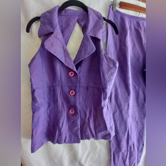 Vintage two piece retro purple pant set - Picture 6 of 6